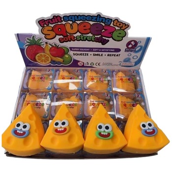SQUISHY CHEESE TRIANGLE WITH SMILEY FACES FRUIT SQUEEZEING TOY SQUEEZE SOFT STRETCHY