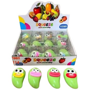 SQUISHY FRUIT SQUEEZING TOY SQUEEZE SOFT STRETCHY GREEN WITH SMILEY FACES