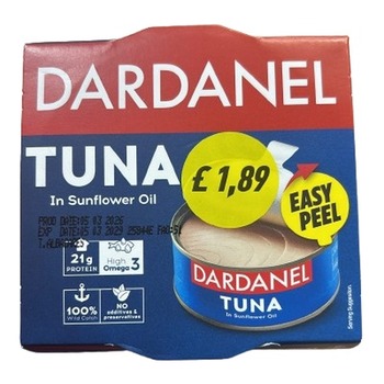 DARDANEL TUNA IN SUNFLOWER OIL PM£1.89