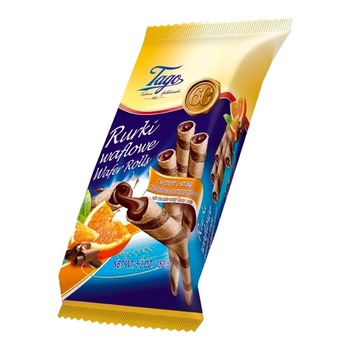 TAGO WAFER ROLLS WITH CHOCOLATE-ORANGE FLAVOUR CREAM