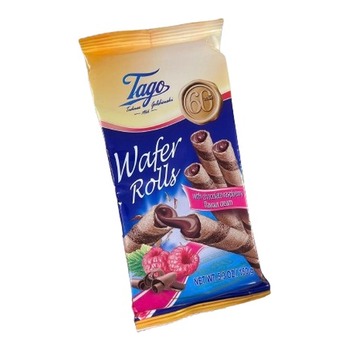 TAGO WAFER ROLLS WITH CHOCOLATE-RASPBERRY FLAVOUR CREAM